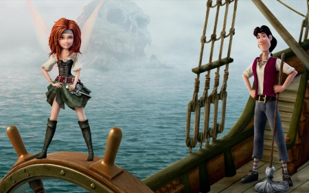 The pirate fairy (2014) - captain hook, ocean, redhead, movie, girl, water, wings, fantasy, ship, blue, disney, sea, tinker bell, the pirate fairy