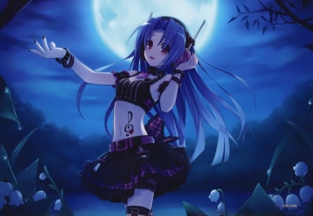 MoonLite - nice, beauty, female, anime girl, gorgeous, pretty, dark, elegang, anime, maiden, moon, lady, sexy, skirt, girl, light, night, long hair, lovely, beautiful, headphones, sweet