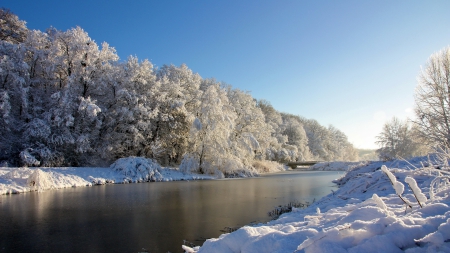 *** Winter over the river *** - river, bush, trees, winter, nature