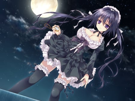 Maid Girl - cg, game, dress, girl, gothic, night, long hair, maid