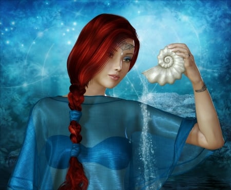 Beauty - marine, beauty, paint, art, blue, shell, fantasy