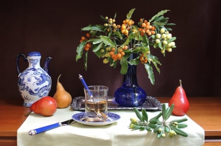 *** Still life *** - still, life, fruits, tea, bouquet