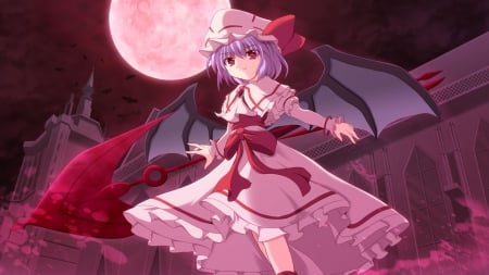 Remilia Scarlet with Spear The Gungnir - scarlet moon, Koumakann, Remilia, Touhou