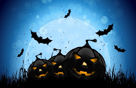 Jacks And Bats - moon, pumpkins, halloween, bats, dark, black