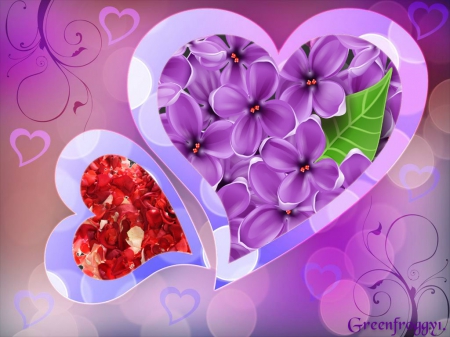 TWO HEARTS OF FLOWERS - HEARTS, CREATION, COLLAGE, FLOWERS