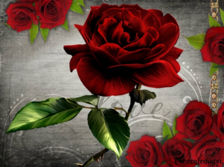 LOVE OF ROSES - creation, art, roses, red