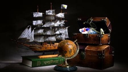 Still Life - ships, photography, sailboat, treasure