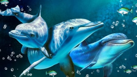 Delightful Dolphins - marine, turquoise, aqua, ocean, marine mammals, water, blue, dolphins, firefox pesona theme, sea