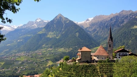 wonderful villages in the italian southern tyrol - villages, mountains, church, valley