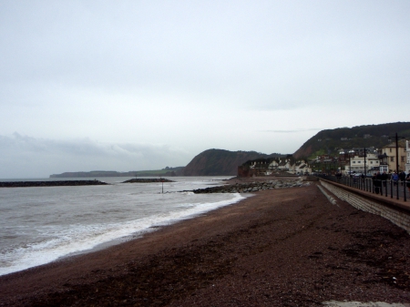 Looking West at Sidmouth - Waves, Cliffs, Front, Devon, Sea