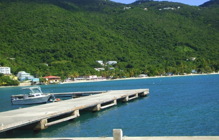 Beach - beach, trees, paradise, water, greenery, sand, hill, ocean, houses, tropical, shore, beach front, nature, pier, blue, scenery, sea