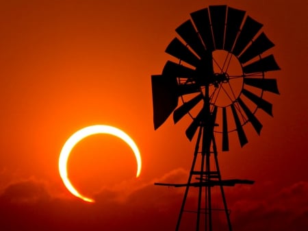 Eclipse of the Sun - moon, windmill, sun, eclipse