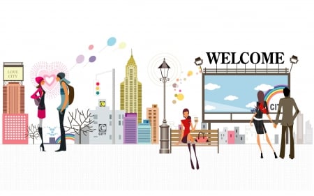 W e l c o m e ! - anime, fashion, vector, fantasy arts, city, welcome, design, cartoons, place