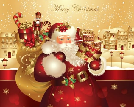 Merry Christmas - village, gift, Christmas, Santa Claus