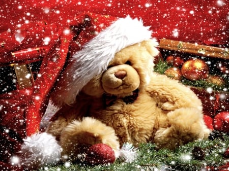 MERRY CHRISTMAS - background, bear, cute, teddy, christmas