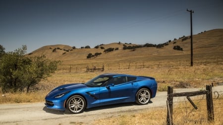 chevrolet corvette stingray coupe C7 - countryside, car, coupe, blue