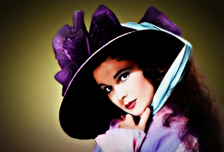 Vivien Leigh as Scarlet - hat, purple, woman, girl, gone with the wind, vivien leigh, actress, scarlet