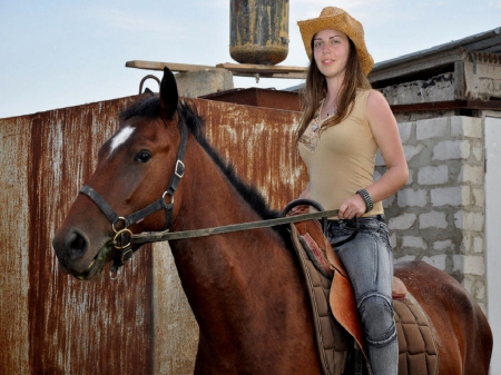 Cowgirl - women, fun, female, boots, beautiful, hats, cowgril, leather, models, western, buildings, girls, fantasy, rodeo, horses