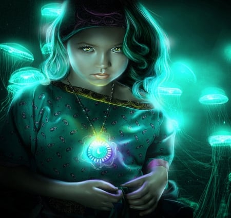 Mystery Green Girl - girls, photomanipulation, mystery girl, weird things people wear, dark, digital art, creative pre-made, light, people, softness beauty, lovely, model female, colors, green