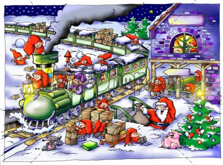 THE CHRISTMAS TRAIN - train, painting, abstract, graphics, silly, drawing, christmas