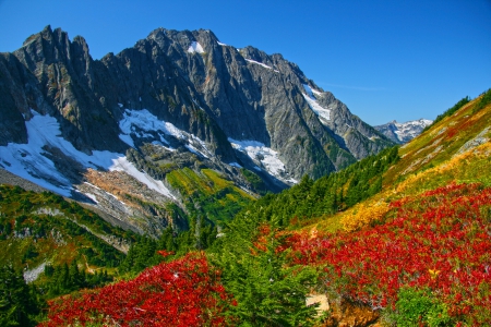 Mountain slope - beautiful, snowy, landscape, slope, grass, lovely, freshness, mountain, nature, autumn, peak, nice, sky