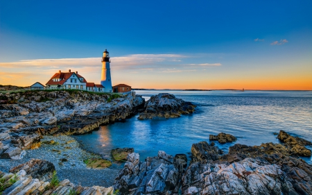 Lighthouse - ocean, lighthouse, blue, hdr, shore, sea, rocks