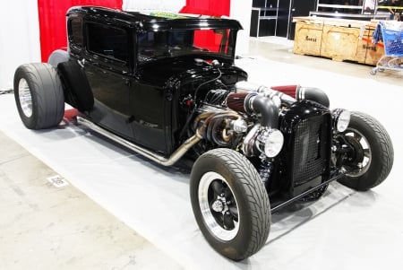 Classic Black  Hotrod - side pipes, black, custom, hotrod