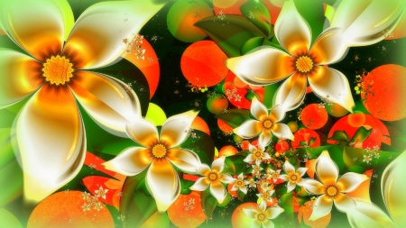 ✫Orange Blossoms✫ - blooms, blossoms, lovely flowers, raw fractals, softness beauty, creative pre-made, beautiful, digital art, colors, lovely, orange, flowers, beloved valentines, fractal art