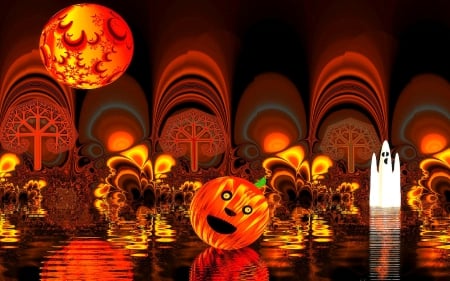 ✫Vampire Moonlight✫ - moon, reflections, ghost, Autumn, pumpkins, raw fractals, softness beauty, creative pre-made, digital art, colors, vampire, colorful, spooky, horror, halloween, fractal art