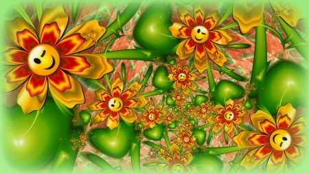 ✫Winking Smiley Faces✫ - lovely flowers, summer, raw fractals, softness beauty, creative pre-made, beautiful, digital art, colors, lovely, colorful, winking, love four seasons, fractal art, smiling