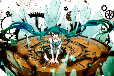 The Broken Compass - compass, hatsune miku, skirt, blue eyes, long hair, ponytails, blue hair, vocaloid, anime