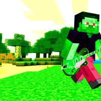 Minecraft Steve Zombie Playing Guitar On Land