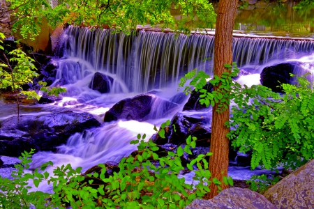 FOREST RIVER FALLS - stone, Waterfall, wood, natural