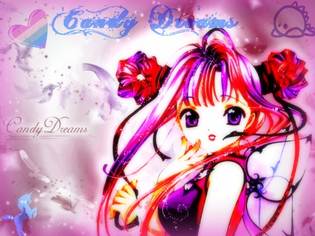 Candy Dreams - female, heart, anime girl, purple, pretty, pink, anime, candy dreams, flower