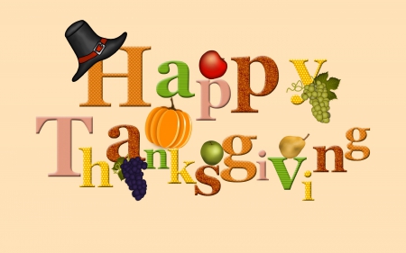 Happy Thanksgiving - hat, Autumn, Fall, pumpkin, pear, grapes, apples, fruit, Thanksgiving, Happy Thanksgiving