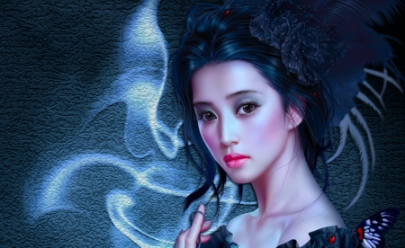 Asian Beauty - face, digital, beautiful, girl, art, fantasy, lovely, woman, fantasy face