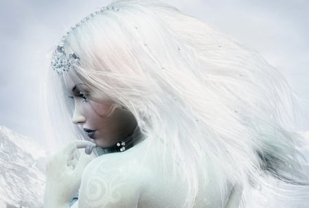 Snow Princess - winter, beautiful, serene, girl, beauty, lovely, fantasy, white, digital, woman, art, wallpaper