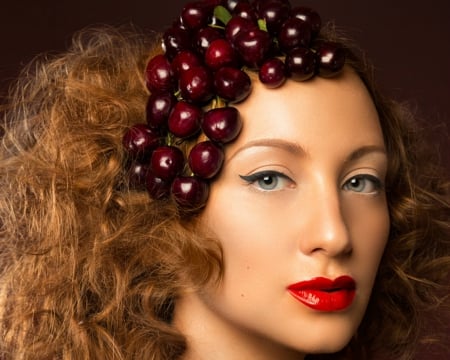 Pretty face - lips, face, woman, grapes