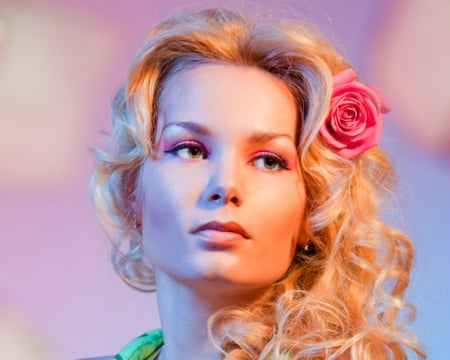 Pretty face - woman, blond, model, rose, face