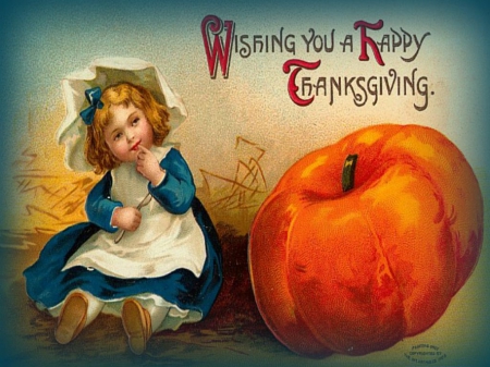 Happy thanksgiving - art, girl, pumpkin, thanksgiving, holiday