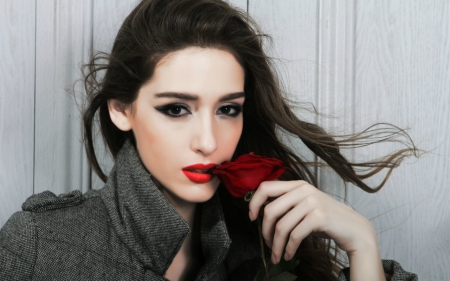 Pretty face - face, rose, woman, model