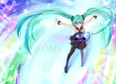 Hatsune Miku - hatsune miku, vocaloid, anime, colorful, ponytails