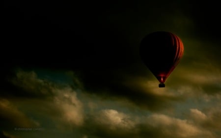 Baloon - clouds, fire, balloon, red, stormy, hotair, dark, sky