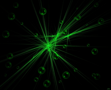 Green Spikes - cg, lines, green, bubbles, 3d, fractal