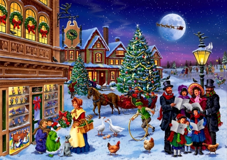 12 days of Christmas - fun, snowflakes, snow, night, joy, santa claus, deers, markets, holiday, frost, nice, sky, shop, moon, winter, beautiful, lovely, tree, christmas, nature, horses, lights, cold, day