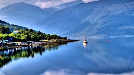 Mountain View - lakes, sky, landscape, boats, clouds, mountains