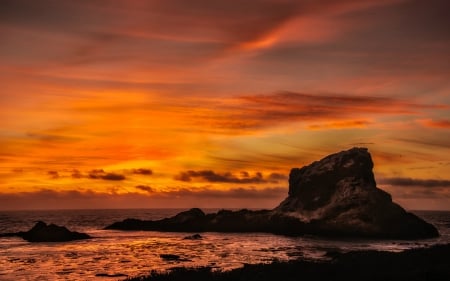 Sunset near San Simeon, California - Ocean, Sunset, Rock, Beach