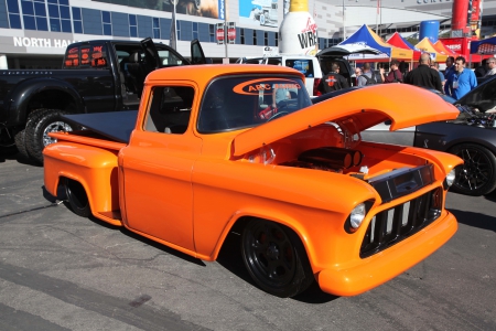 1957 Chevy Pickup - orange, classic, bowtie, gm