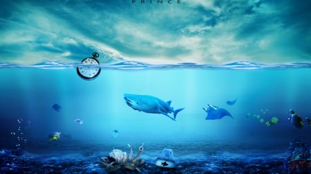 Underwater - abstract, blue, fishes, underwater