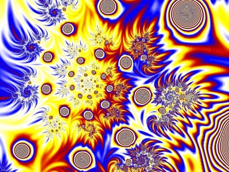 Swirl - white, bright, swirl, yellow, blue, orange, cant think of a fourth, invert